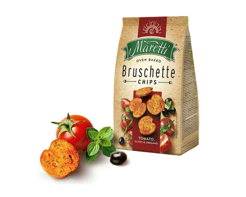 Maretti Maretti Knabberei, Maretti Bruschette Chips mit Tomate Olive und Oregano Geschmack 150g – Produktbild 1 von 1