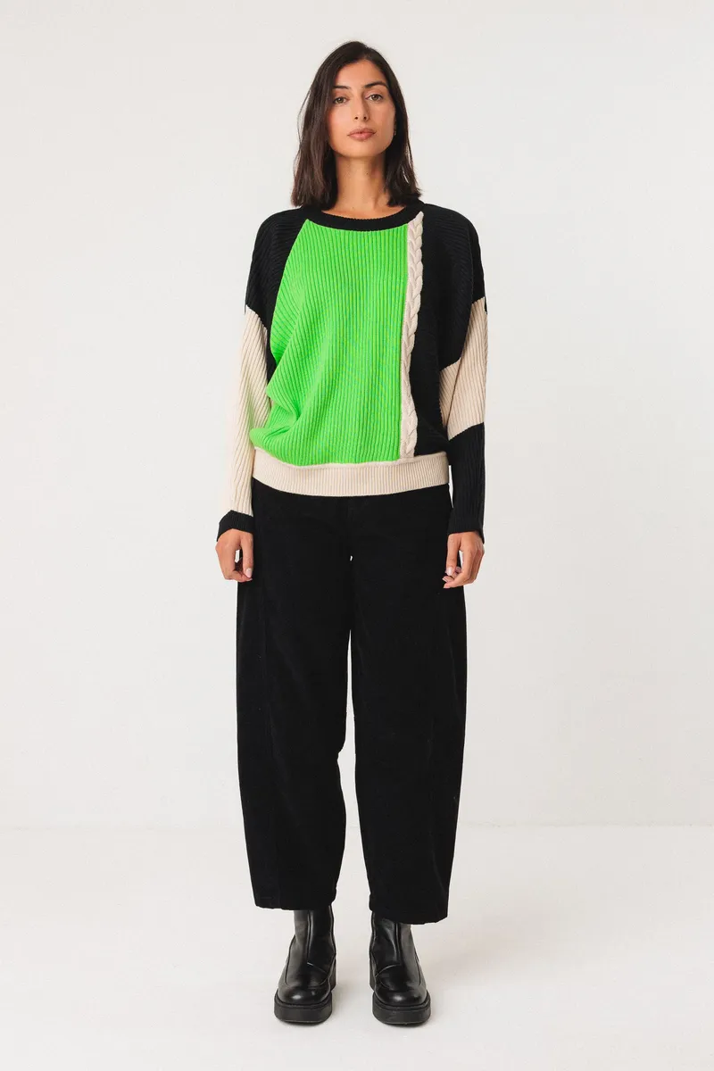 SKFK SKFK Damen vegan Pullover Balene Mehrfarbig Grün/Schwarz, Schwarz, – Produktbild 2 von 2