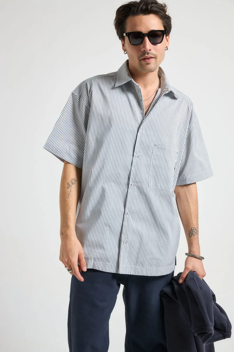 Trendsplant Trendsplant Herren vegan Hemd Mechanic Box Indigo Stripes, Dunkelblau, – Produktbild 2 von 2