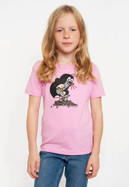 LOGOSH!RT LOGOSH!RT - Krtek - Der kleine Maulwurf - Hügel - Bio T-Shirt Print - Kinder - Jungen & Mädchen, Rosa, – Produktbild 4 von 4