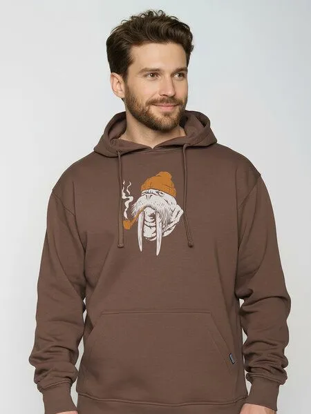 GreenBomb GREENBOMB Smokey Walrus Joy - Gemütlicher Hoodie aus Bio-Baumwolle / hochwertiger Print / GOTS / Fair & Vegan, Braun (earth wood), – Produktbild 2 von 4
