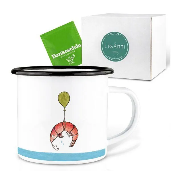 LIGARTI Emaille Tasse – Shrimp Ausflug – LIGARTI Tiermanufaktur – Produktbild 3 von 4