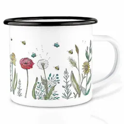 LIGARTI Emailletasse »Blumenwiese« von LIGARTI | 300 oder 500 ml | handveredelt in Deutschland | Cup, Kaffeetasse, Emaillebecher, Camping Becher – Produktbild 1 von 1