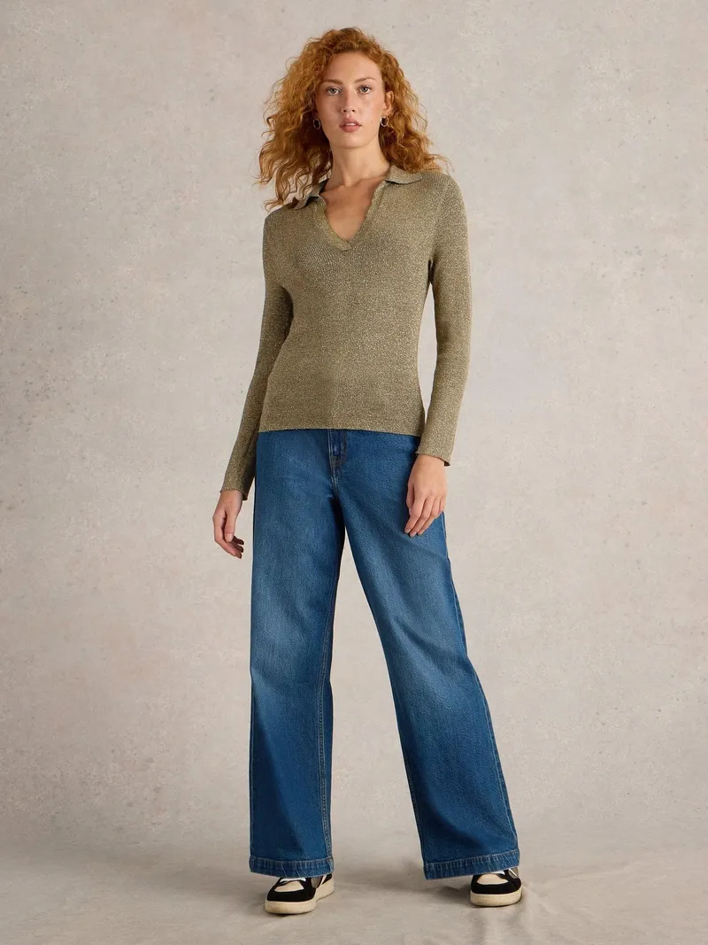 White Stuff Glitzernder Rippenpullover Riley - 48, Khakigrün, – Produktbild 2 von 4