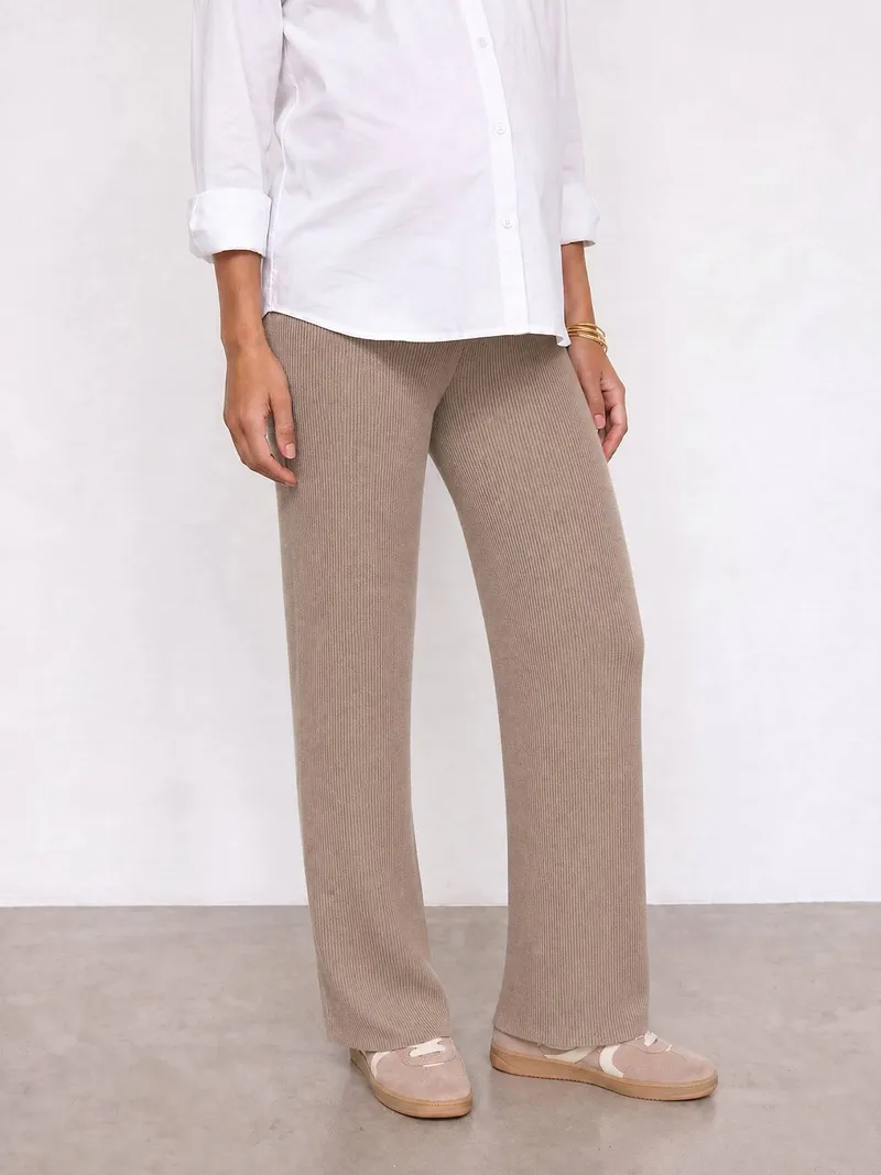 Vertbaudet Vertbaudet Weite Hose aus Rippstrick für Schwangerschaft & Stillzeit, Beige, – Produktbild 3 von 4
