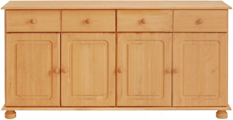 OTTO home Sideboard Mette Kommode mit 4 Türen & 2 Schubladen, die optisch geteilt sind, aus massiver Kiefer, dekorative Fräsung, 2 verstellbare Einlegeböden, Beige, – Produktbild 4 von 5