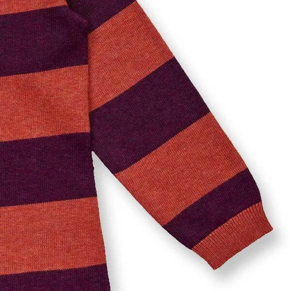 Sense Organics Sense Organics Mädchen Strickkleid in Terrakottarot-Bordeauxrot geringelt, Modell MARVA, Red, – Produktbild 3 von 4