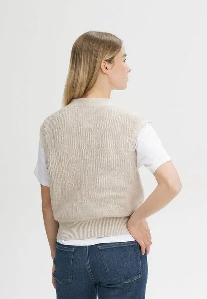 MELA MELA Strukturierte Strickweste Style BHOJA aus 100% Bio-Baumwolle, Cream speckles, – Produktbild 4 von 6
