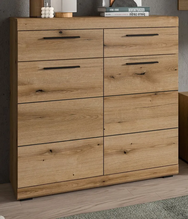 Inn.Furn Schuhkommode Shawn (Schuhschrank in Evoke Eiche, 2-türig, 90 x 96 cm), 2 Schubladen mit Vollauszug, Beige, – Produktbild 5 von 5