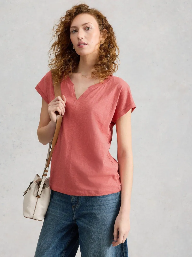 White Stuff T-Shirt Nelly mit Keilausschnitt - 34, Mittelrosa, – Produktbild 3 von 4