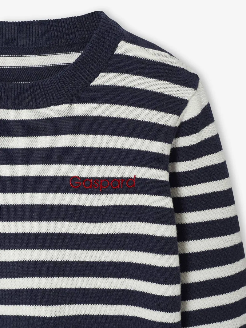 Vertbaudet Pullover Jungen BASIC, Blau gestreift, – Produktbild 2 von 2