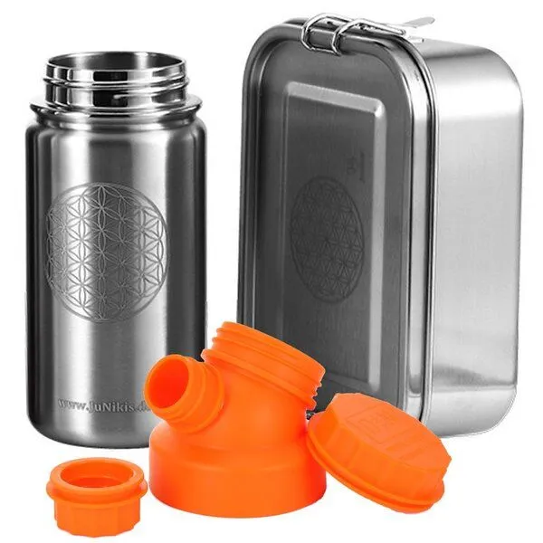 JN JuNiki's JN JuNiki's Einschulungs-Set "Blume des Lebens": Lunchbox + isolierte Edelstahltrinkflasche, Orange, – Produktbild 1 von 4
