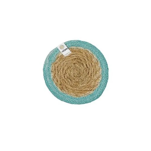 reSpiin reSpiin Untersetzer aus Seegras und Jute Ø 10cm, Türkis, – Produktbild 1 von 2