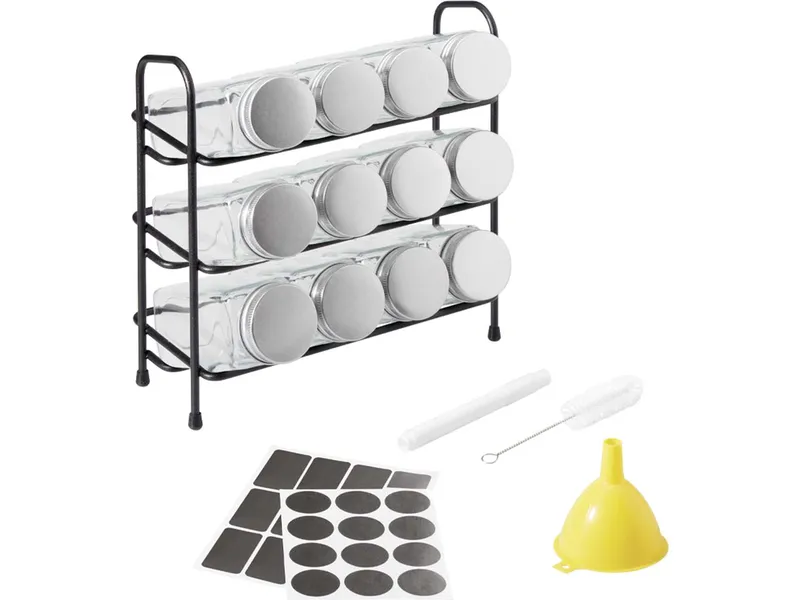 Metaltex Metaltex Gewürzregal-Set mit 12 Gewürzgläsern und Beschriftungszubehör – Produktbild 1 von 1