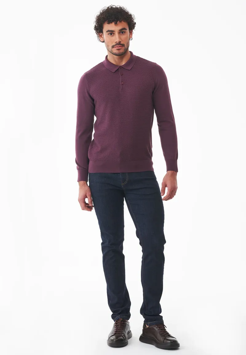 ORGANICATION ORGANICATION Herren vegan Pullover Polokragen Dunkel Feige Lila, Violett, – Produktbild 1 von 2