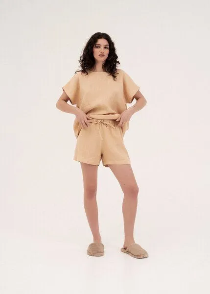 AmourLinen AmourLinen Kurzarm-Pyjama-Set CLOUD NINE, Senfgelb, – Produktbild 2 von 3