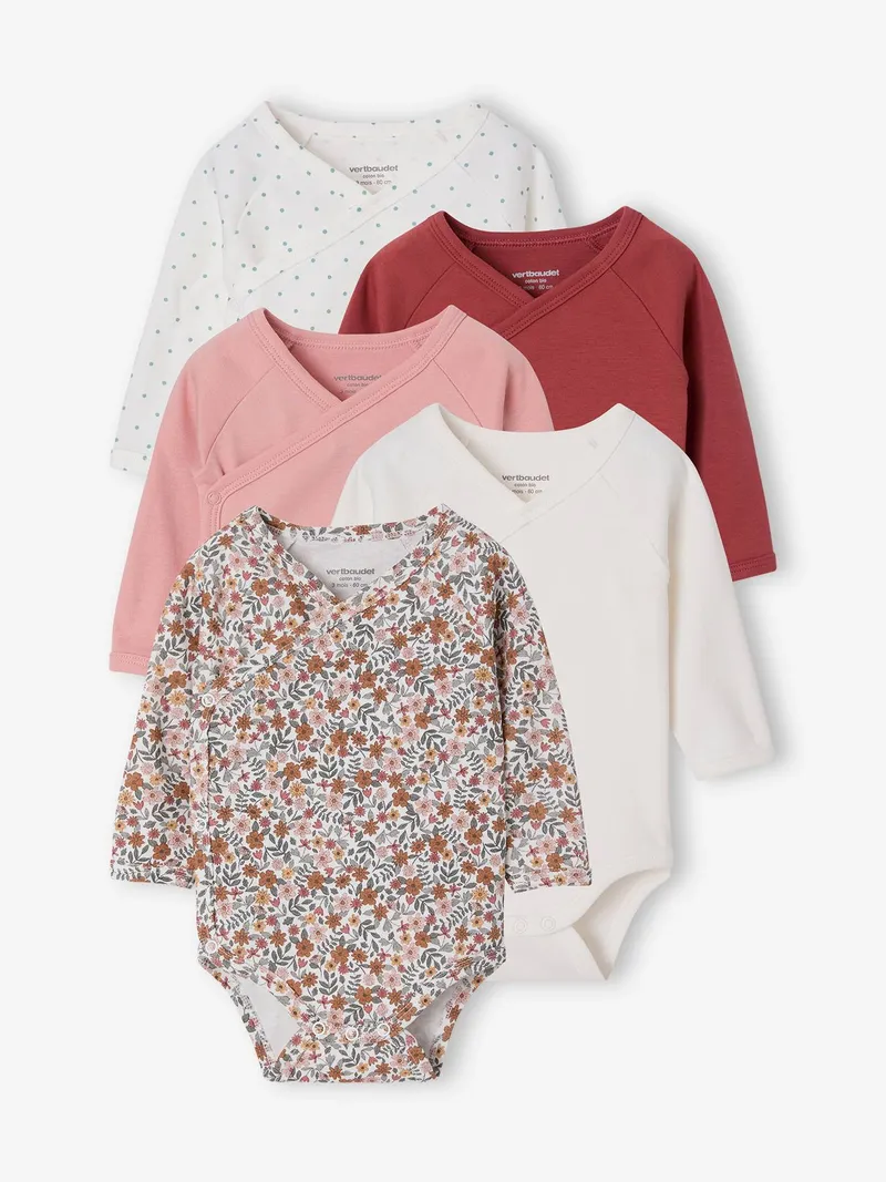 Vertbaudet Vertbaudet 5er-Pack Baby Wickelbodys mit langen Ärmeln, Rosa, – Produktbild 1 von 4