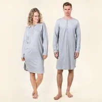 Living Crafts Living Crafts DOMINIQUE - Unisex Nachthemd im angesagten Retro-Look, Grey melange, – Produktbild 1 von 1