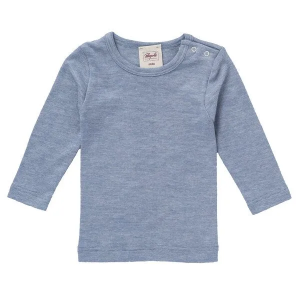 People Wear Organic People Wear Organic Baumwolle-Wolle-Seide Langarm-Shirt, uni meliert, Hellblau, – Produktbild 1 von 2