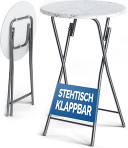 Casaria® Stehtisch klappbar Ø60cm Marmoroptik Weiß 110cm Höhe – Produktbild 1 von 1
