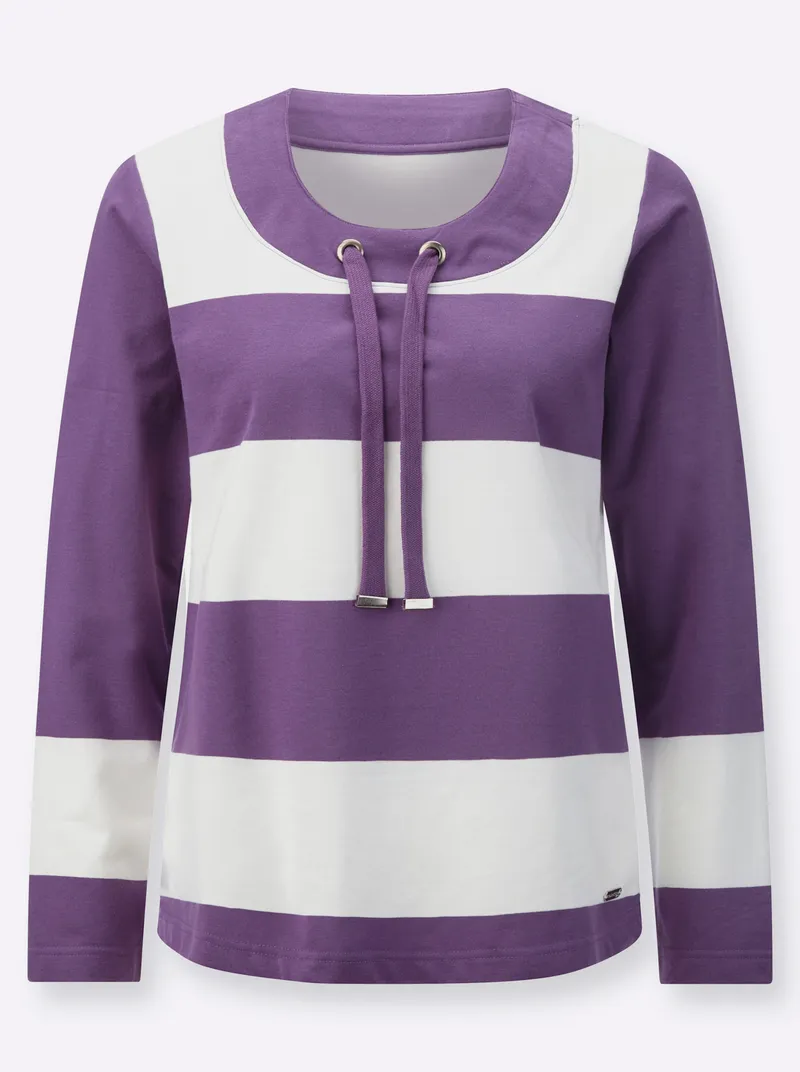 Witt Sweatshirt lila-ecru-geringelt, Lila-ecru-geringelt, – Produktbild 1 von 2