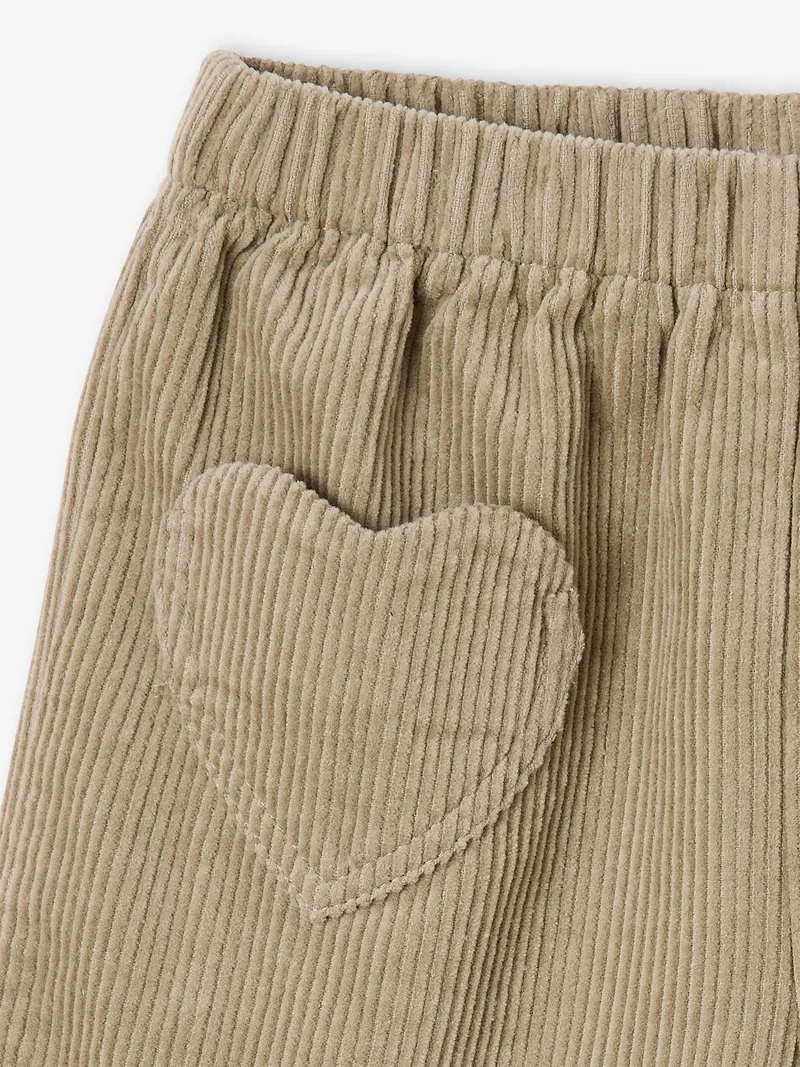 Vertbaudet Mädchen Cord-Shorts mit Herztaschen und Dehnbund, Khaki, – Produktbild 2 von 2