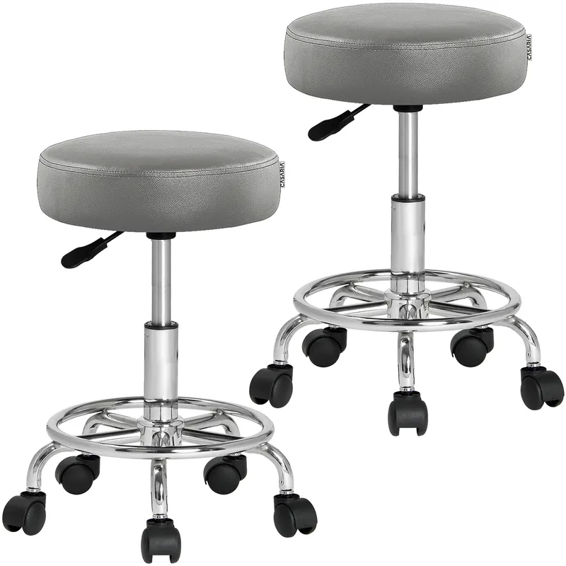 Casaria® Rollhocker 2er-Set Kunstleder Grau 360° drehbar, Grau, – Produktbild 2 von 2