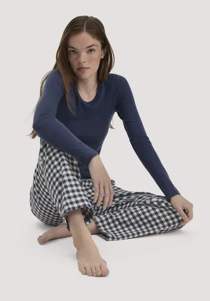 hessnatur hessnatur Flanell Schlafhose PURE COTTON aus Bio-Baumwolle mit TENCEL Lyocell, Mitternachtsblau, – Produktbild 2 von 3