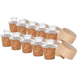 Kork-Deko Kork-Deko 10er-Pack Kunststoff-Ausgießer mit Holz-Deckel und Kork-Stopfen | schmal | – Produktbild 1 von 1