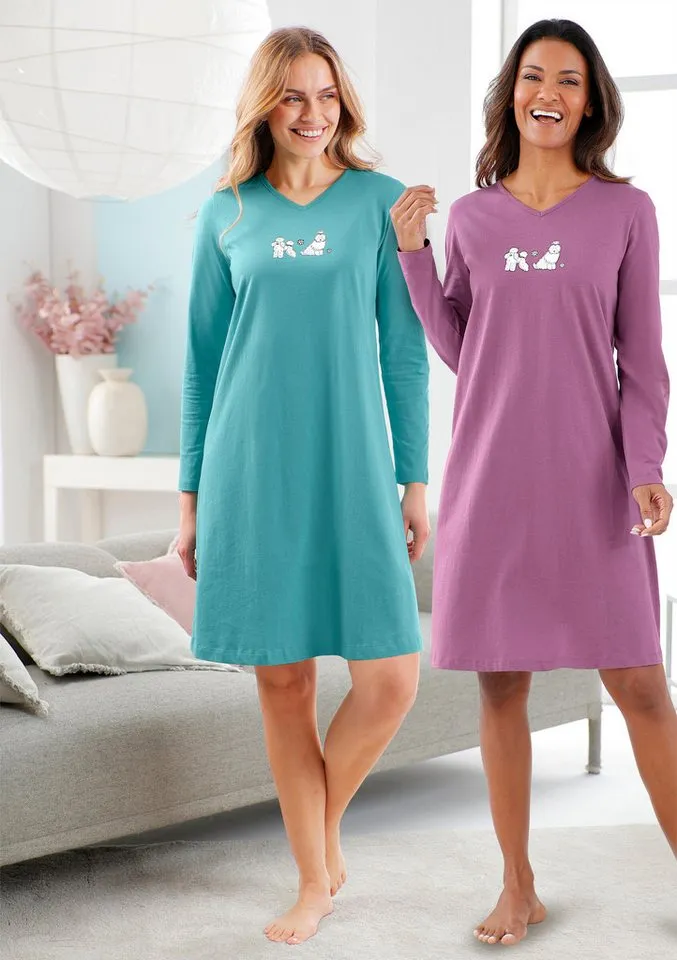 Witt Witt Sleepshirt Sleepshirts Langarm (2-tlg), Bunt, – Produktbild 2 von 5