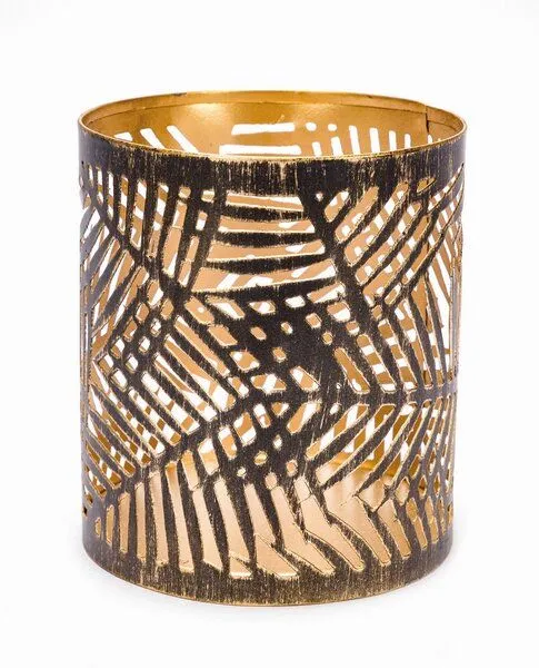 El Puente El Puente Windlicht "Tropical" | Fair Trade & Handmade aus Indien, Gold,schwarz, – Produktbild 1 von 2