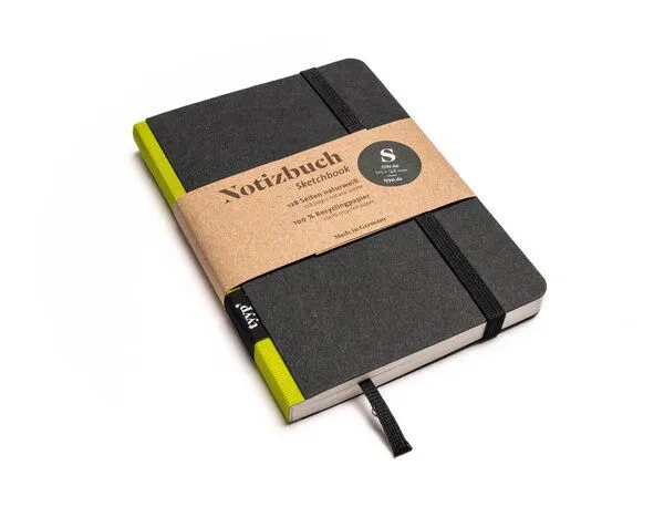 tyyp tyyp Notizbuch A6 schwarz – 100% Recyclingpapier – handmade – Klassik, Lime, – Produktbild 2 von 4