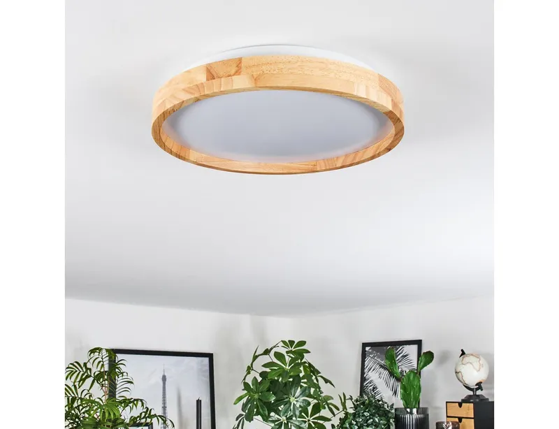hofstein Deckenleuchte moderne Deckenlampe aus Metall/Bambus/Kunststoff in Weiß/Natur, LED wechselbar, 3000 Kelvin, Leuchte im angesagten Boho-Design (29, 5cm), 1700 Lumen, LED 16 W, Beige|weiß, – Produktbild 2 von 5