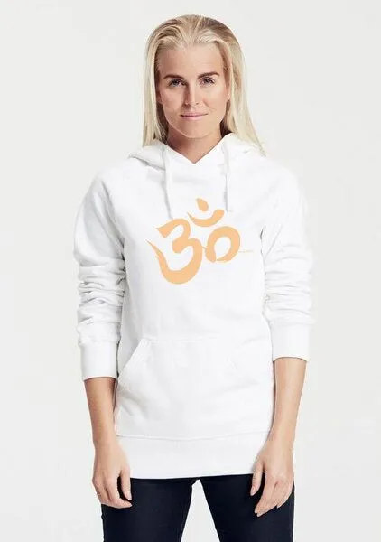 Peaces.bio - handbedruckte Biomode Peaces.bio - handbedruckte Biomode Bio-Damen-Kapuzensweater "Om", Weiss, – Produktbild 2 von 2