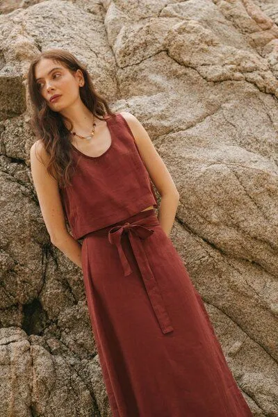 AmourLinen AmourLinen Mini-Leinen-Crop-Top PIPPA, Terracotta (rot), – Produktbild 4 von 4