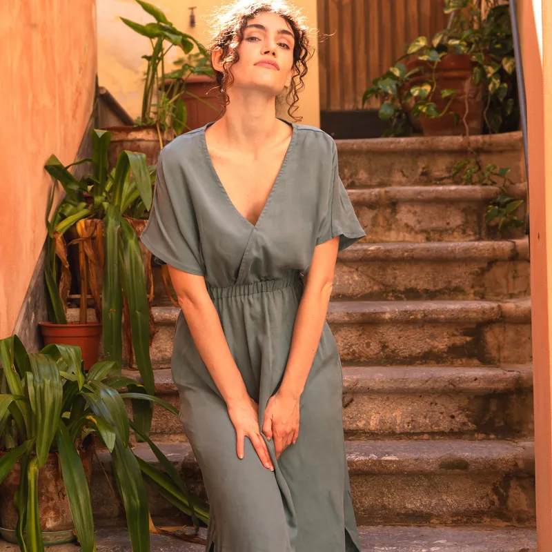 WiDDA WiDDA Damen vegan Kimonokleid Midi Aquablau, Teal, – Produktbild 1 von 2