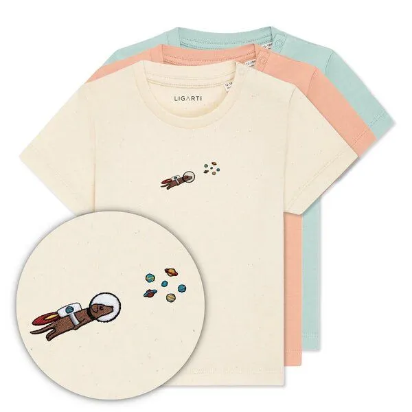 LIGARTI LIGARTI Babyshirt - Astrowau der Space-Hund, Türkis, – Produktbild 3 von 3