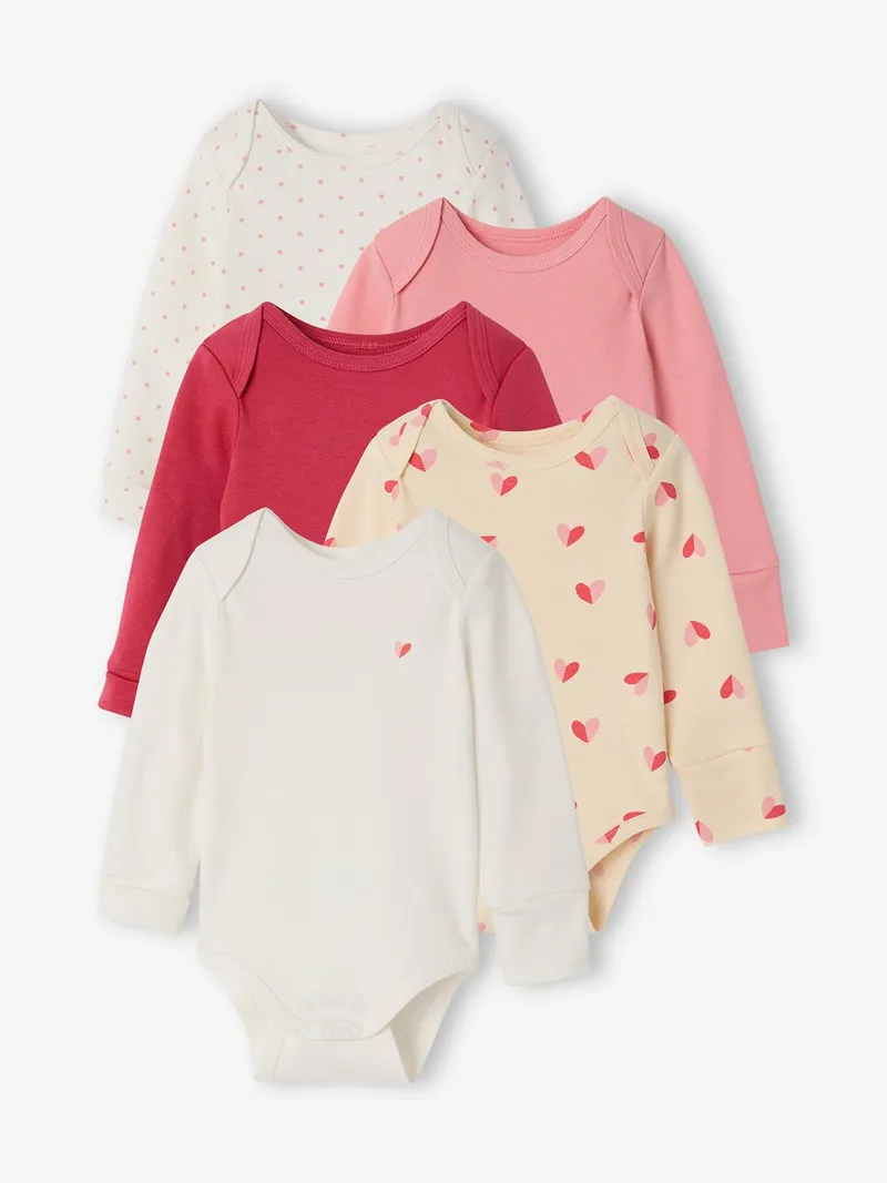 Vertbaudet Vertbaudet Langarmbodys 5er-Pack Baby Mädchen, Wollweiß, – Produktbild 1 von 4