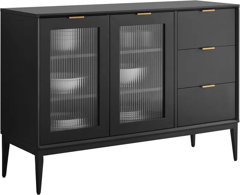 OTTO home Sideboard Lavisha, FSC-zertifiziertes Holz kombiniert Melamin, verchromten Metallgriffen, Schwarz, – Produktbild 1 von 8