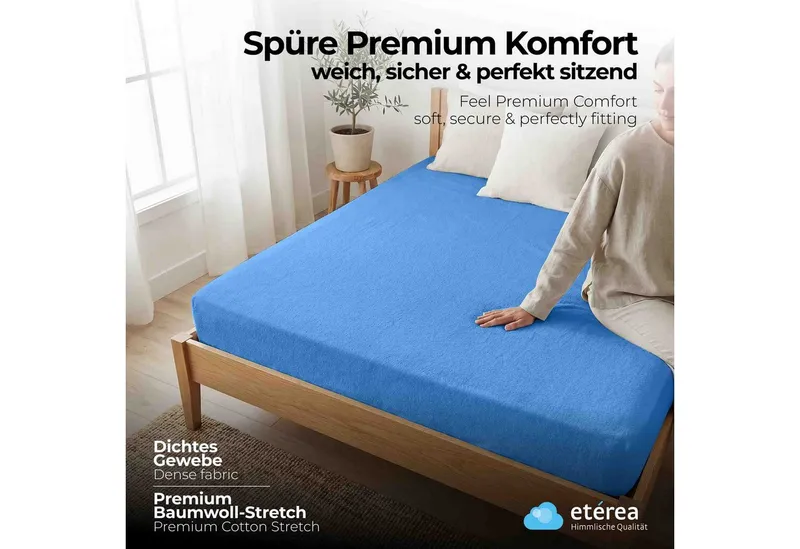 etérea Himmlische Qualität Spannbettlaken etérea Frottee Spannbettlaken 90x200 - 200x220 cm, Baumwolle, Gummizug: rundum, (1 Stück), Blau, – Produktbild 2 von 5