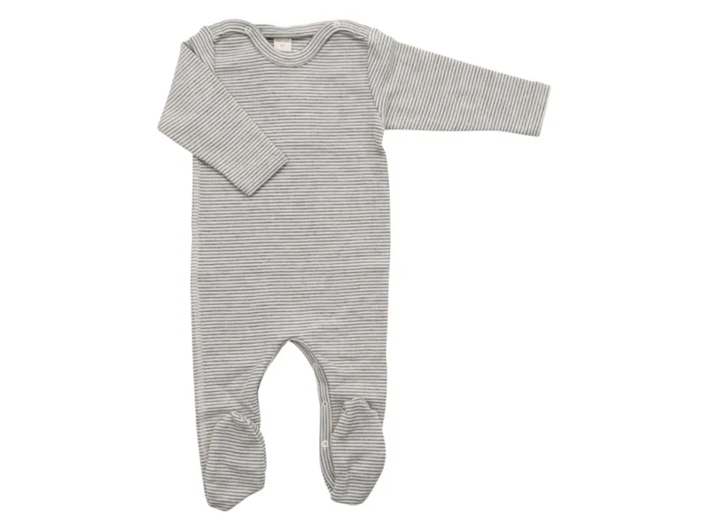Lilano Lilano Baby Strampler mit Fuß Wolle Seide grau-geringelt Gr.56, Grau, – Produktbild 1 von 2