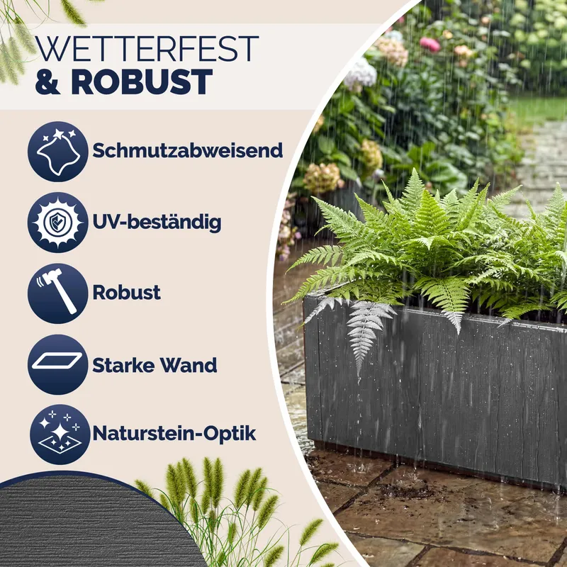 Casaria® Blumentopf Ethica Anthrazit Kunststoff 80x36x36cm – Produktbild 2 von 2