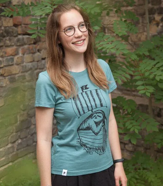 päfjes päfjes Felix Faultier / Sloth - Frauen T-Shirt - aus Baumwolle Bio - Slub Mint – Produktbild 3 von 4