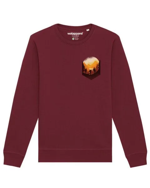 watapparel watapparel Sweatshirt Unisex Hiking in the mountains, Burgundy, – Produktbild 1 von 3