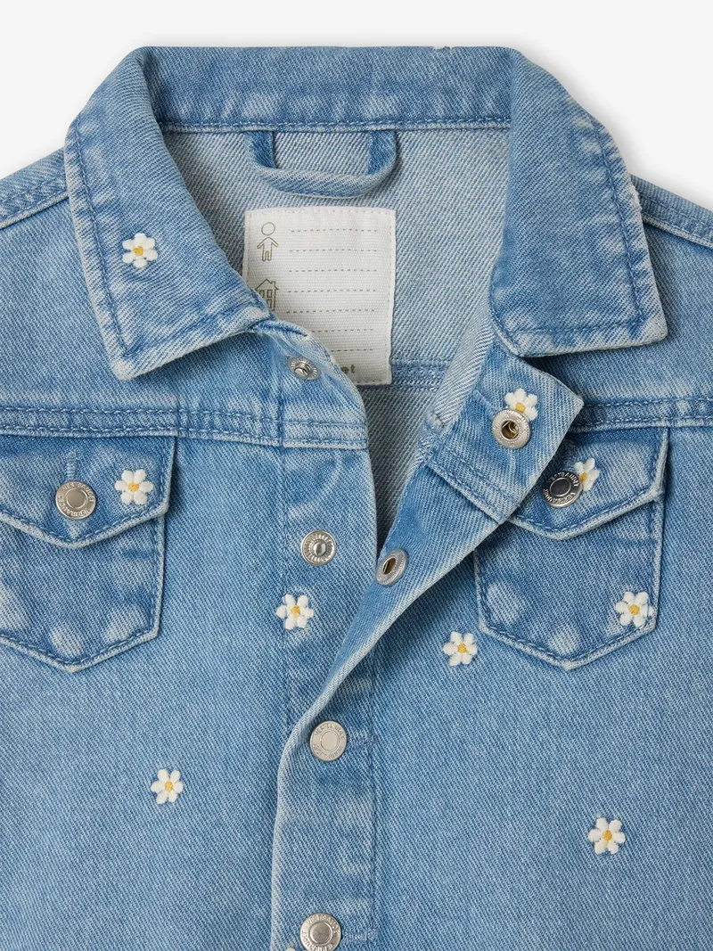 Vertbaudet Baby Jeansjacke mit Gänseblümchen-Stickerei, Blue stone, – Produktbild 2 von 3