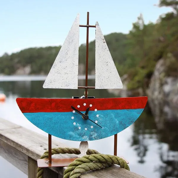 GLOBO Fair Trade GLOBO Fair Trade Standuhr SEGELBOOT mit Pendel, Metall, Blau-rot, – Produktbild 2 von 4