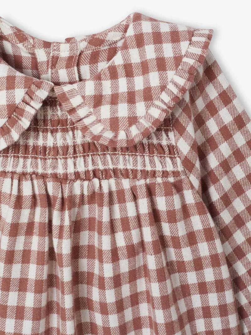 Vertbaudet Baby Kleid aus Flanell mit Vichykaro, Terrakotta, – Produktbild 4 von 4