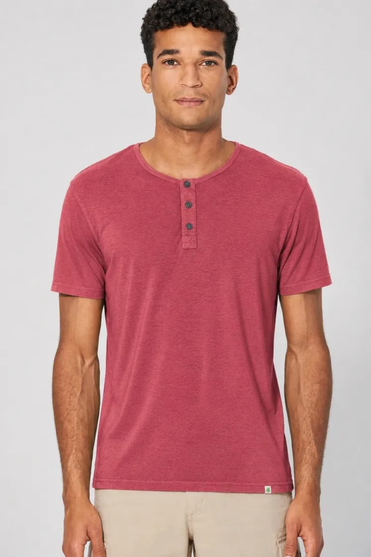 HempAge Hempage Herren vegan Einfarbiges Henley T-Shirt Barolo In Rosa, Rosa, – Produktbild 2 von 2