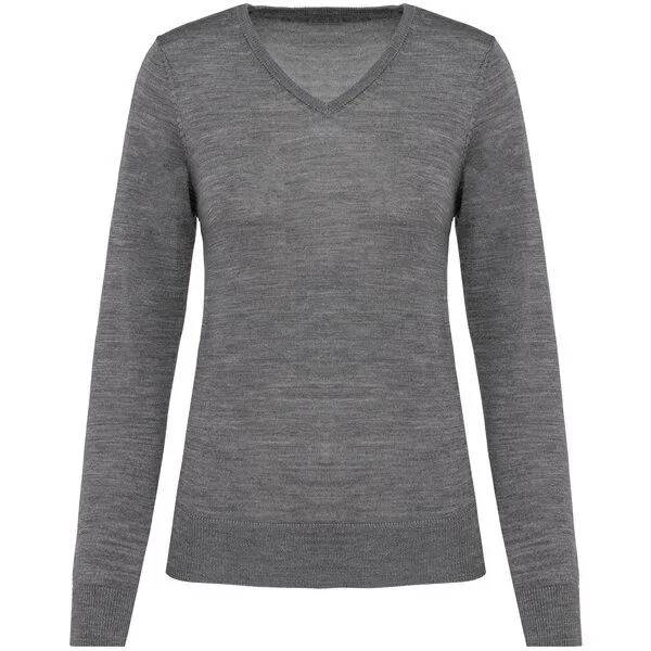 Greenspired Greenspired Merino-Damenpullover mit V-Ausschnitt 220g/m², Meliertes grau, – Produktbild 1 von 2