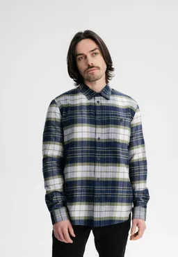 MELA MELA Herren vegan Hemd Flanell Sahel Navy / Lavendel Check – Produktbild 1 von 1